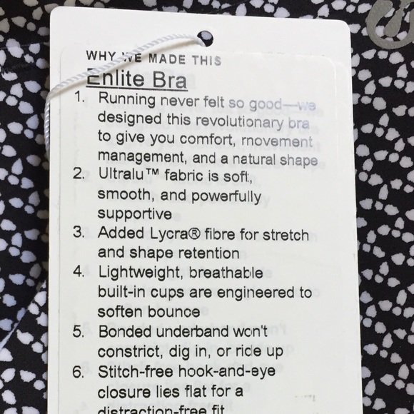 NWT MONOCHROMIC BLACK WHITE LULULEMON ENLITE BRA - Picture 4 of 6